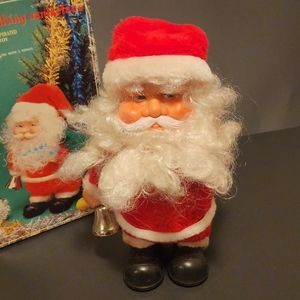 Vintage Christmas Musical Walking Bell Ringing Santa Claus With Box 10". Tested
